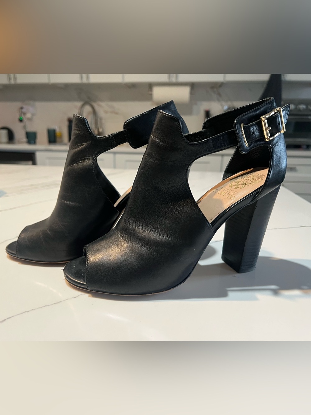 Black Open-Toe Block Heel Sandals